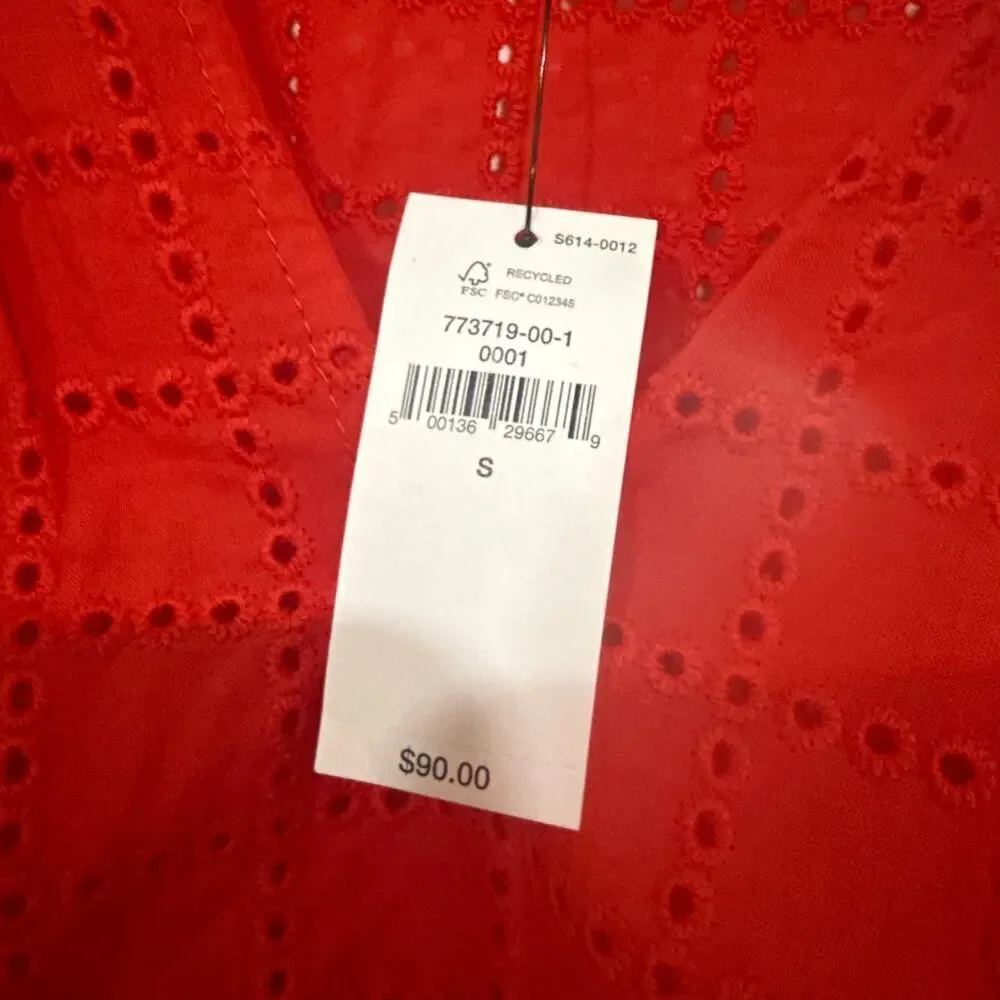 NWT Banana Republic Lantern Sleeve Eyelet Blouse Top Red Boho Trendy Size Small